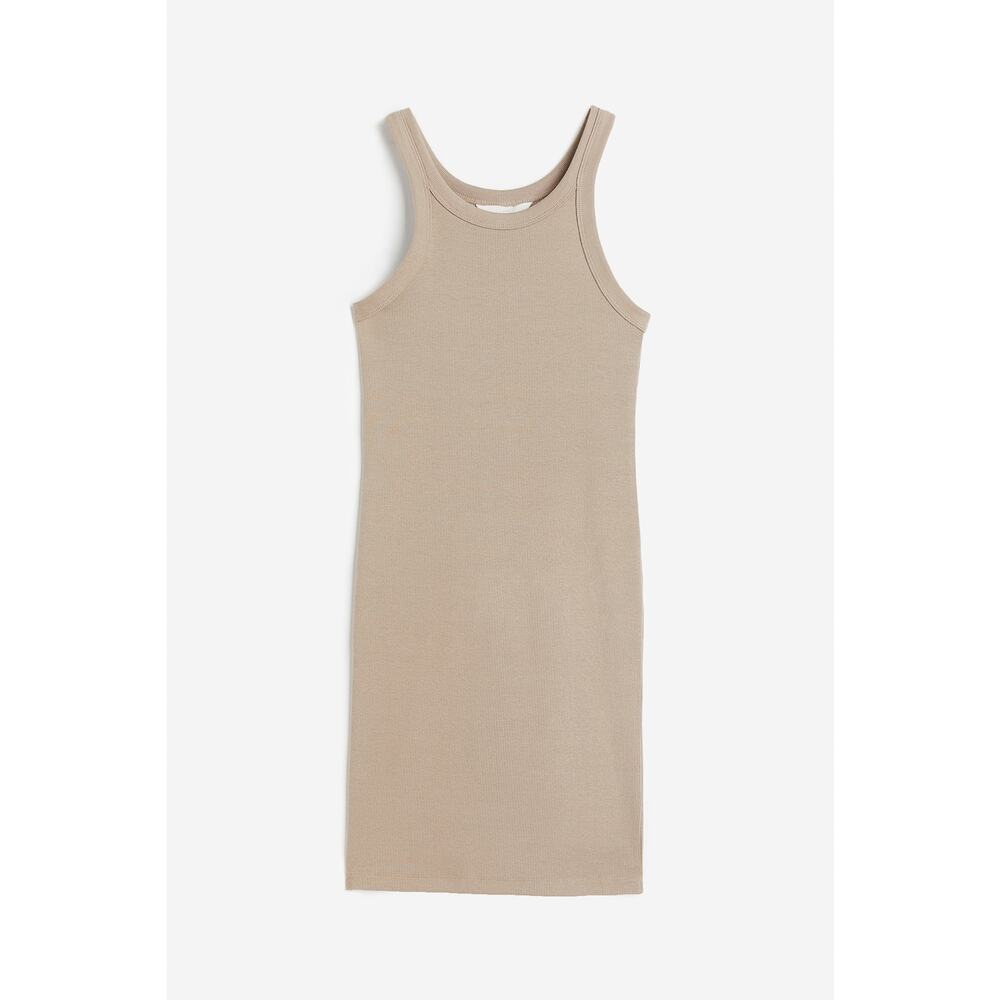 New H&M Tan Beige Knit Sleeveless Tank Midi Slip Dress Women's Size Medium